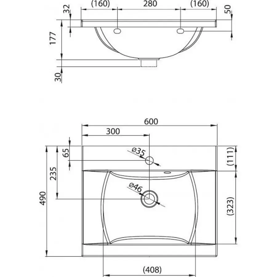 Умивальник накладної бежевого кольору для ванни ADAMANT OVER-60 600Х490 BEIGE