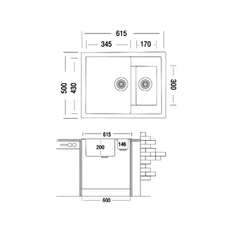 Гранітна плита, мийка Adamant DUPLEX Чорний металік