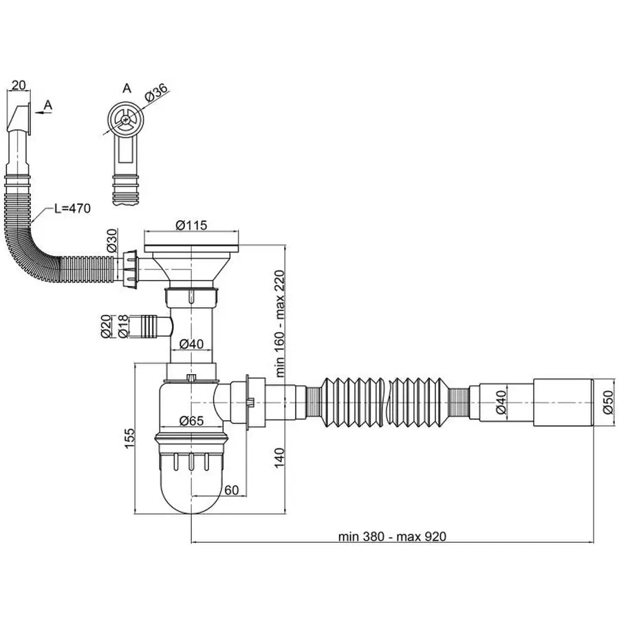 Сифон для гранітної мийка одинарний Romzha RO-01 (G)
