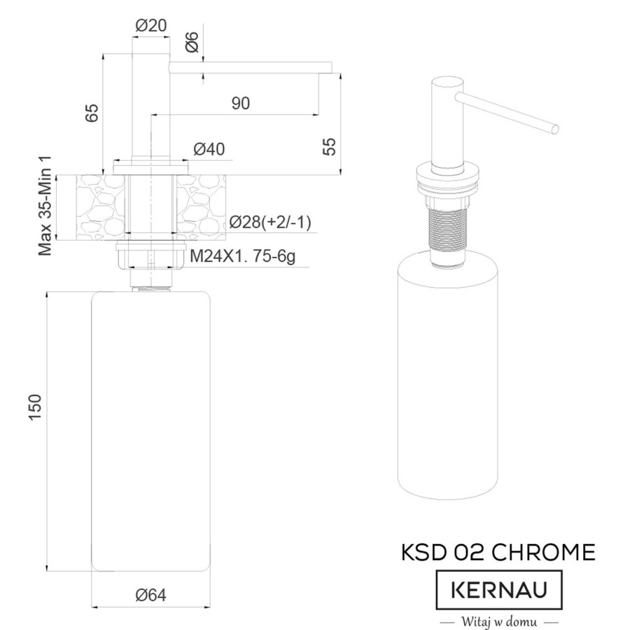 Дозатор для моющего средства KERNAU KSD 02 CHROME хром