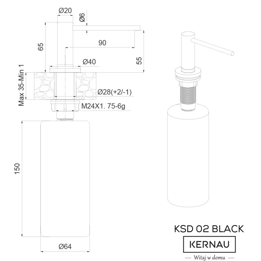 Дозатор для миючого засобу KERNAU KSD 02 MATT BLACK чорний