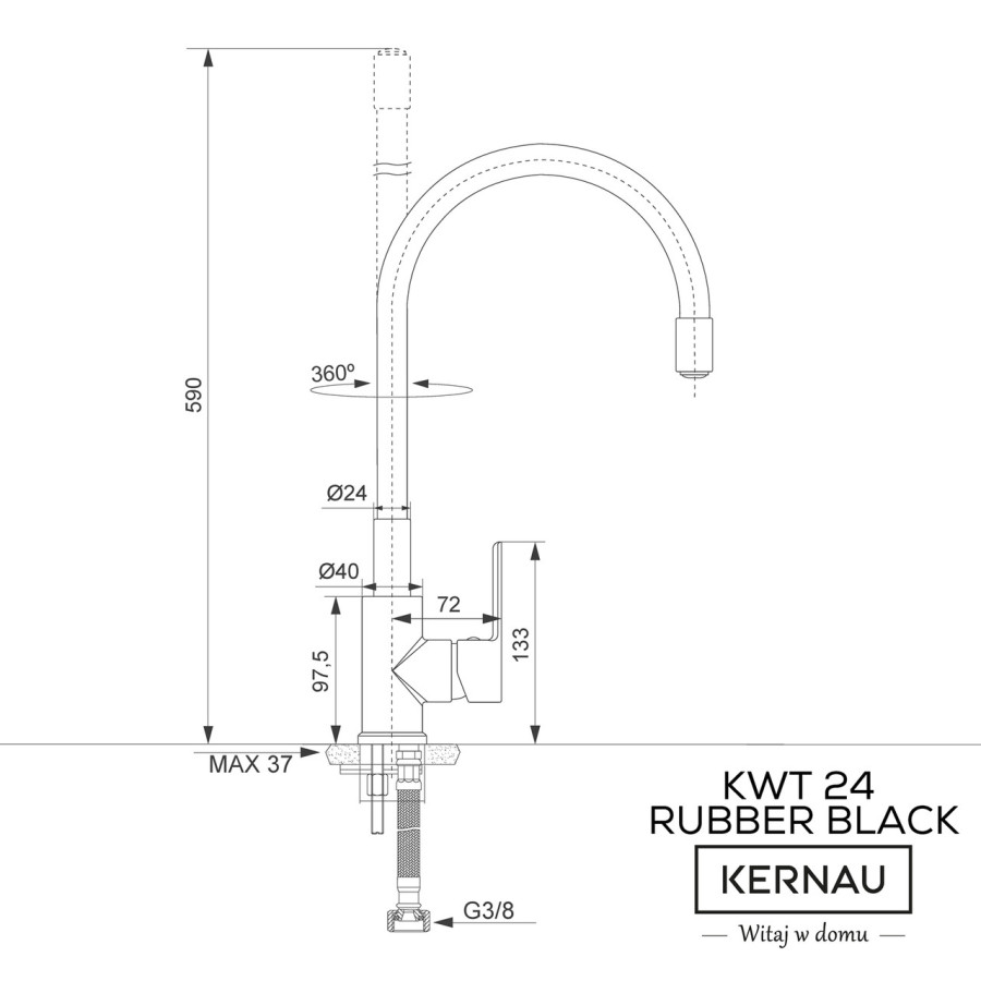 Смеситель кухонный KERNAU KWT 24 RUBBER BLACK