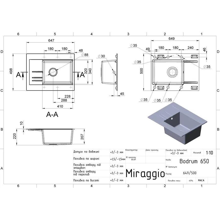 Кухонна мийка BODRUM 650 gray Miraggio
