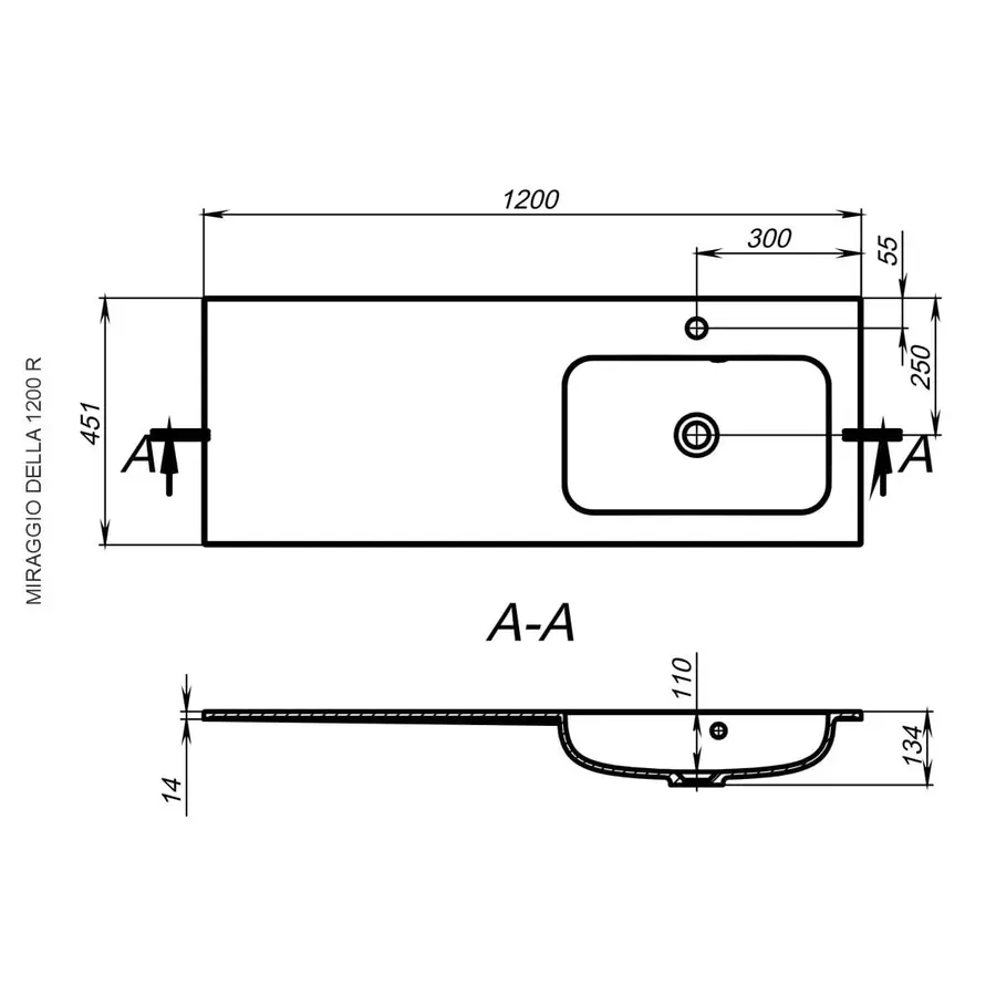 Умивальник DELLA 1200 R MATT Miraggio