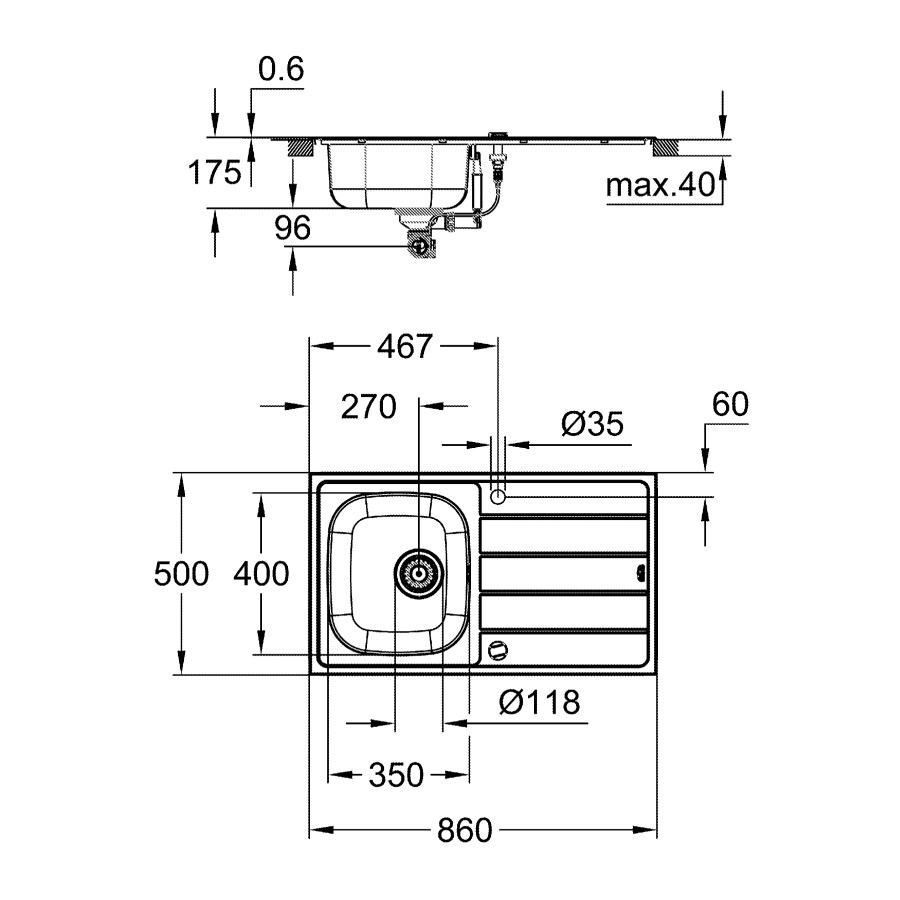 Мойка для кухни из нержавеющей стали Grohe K200 (31552SD1)