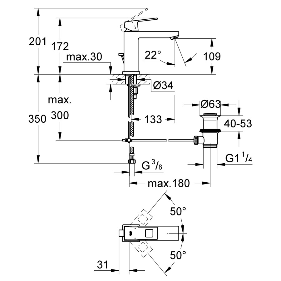 Смеситель для раковины M-размера Grohe Eurocube (23445000)