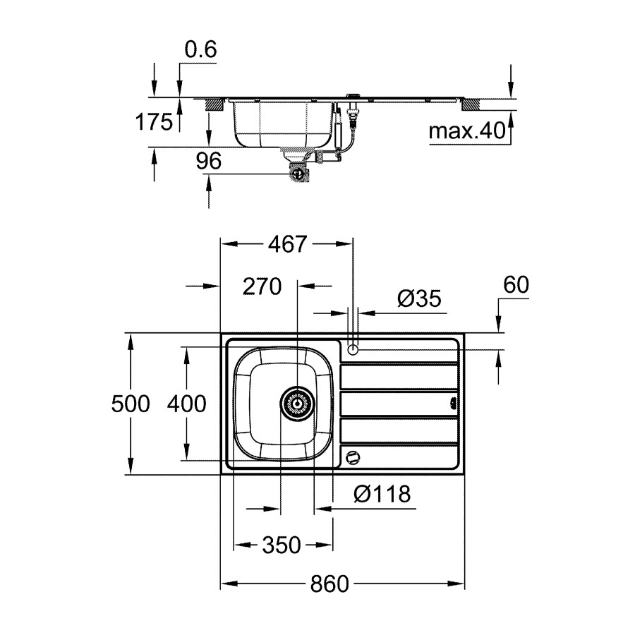 Комплект кухонной мойки и смесителя Grohe K200 (31562SD1)