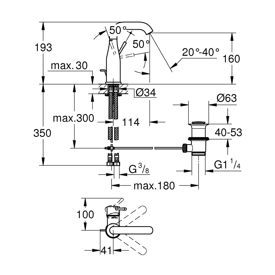 Смеситель для раковины M-размера Grohe Essence New (23462001)