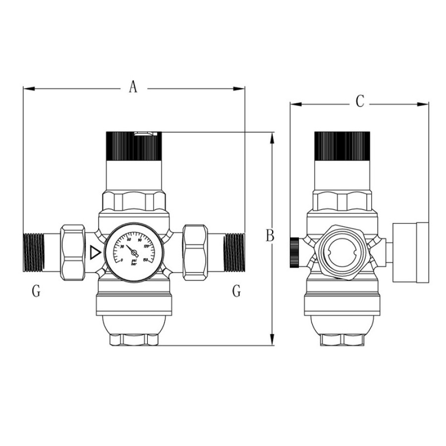 Редуктор давления с фильтром тонкой очисткой и манометром KOER KR.1243 - 1/2" НР (KR3190)