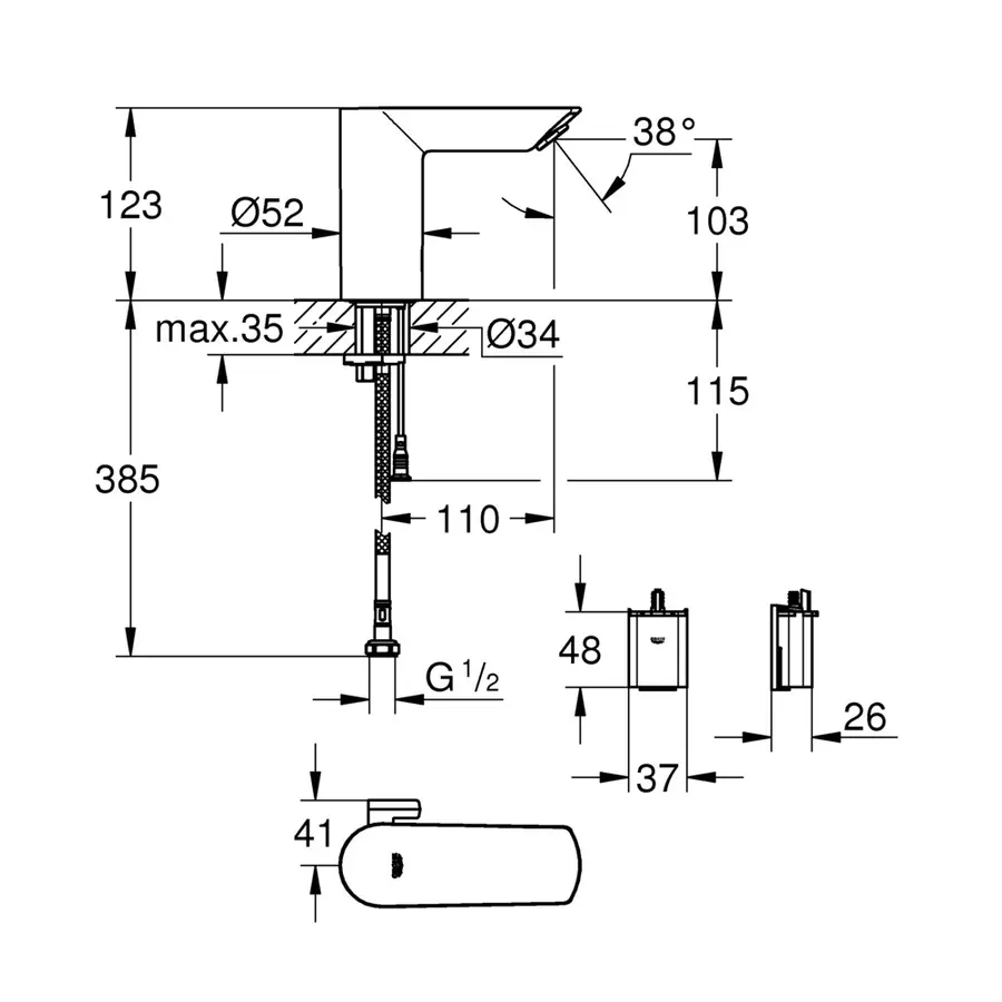 Смеситель для раковины с сенсорным управлением Grohe Bau Cosmo E (36451000)
