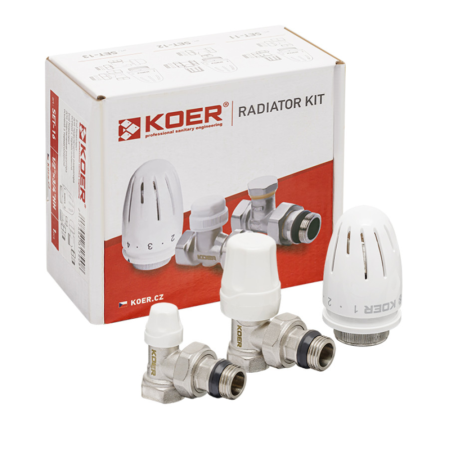 Комплект для подключения радиатора KOER SET-11 - 1/2"x1/2" (угловой) с термоголовкой ВН (KR3175)