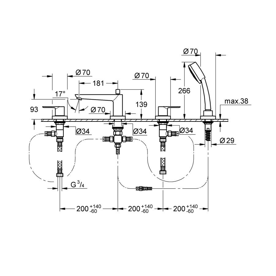 Смеситель на борт ванны на 4 отверстия Grohe BauLoop (2511900A)