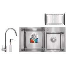 Кухонна мийка MIXXUS SET-7843D-220x1.0-SATIN + змішувач + диспенсер + сушка для посуду (MX0583)