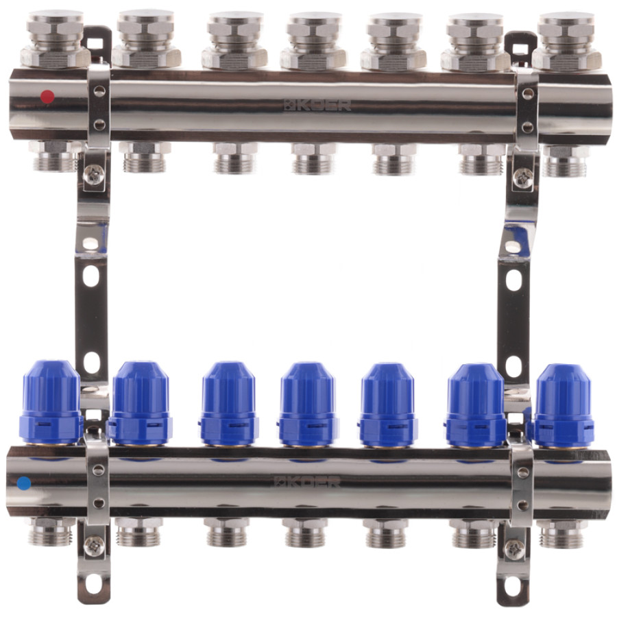 Коллекторный блок с термостатическими клапанами KOER KR.1100-07 1”x7 WAYS (KR2633)