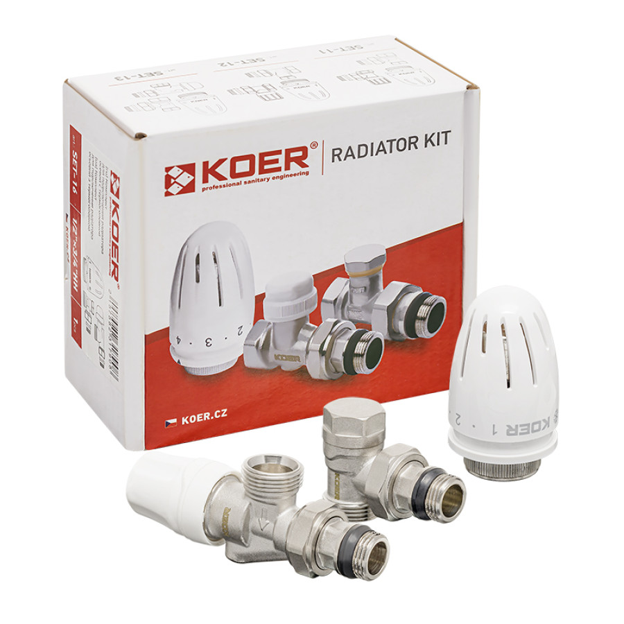 Комплект для подключения радиатора KOER SET-16 - 1/2"x3/4" (осевой) с термоголовкой НН (KR3179)