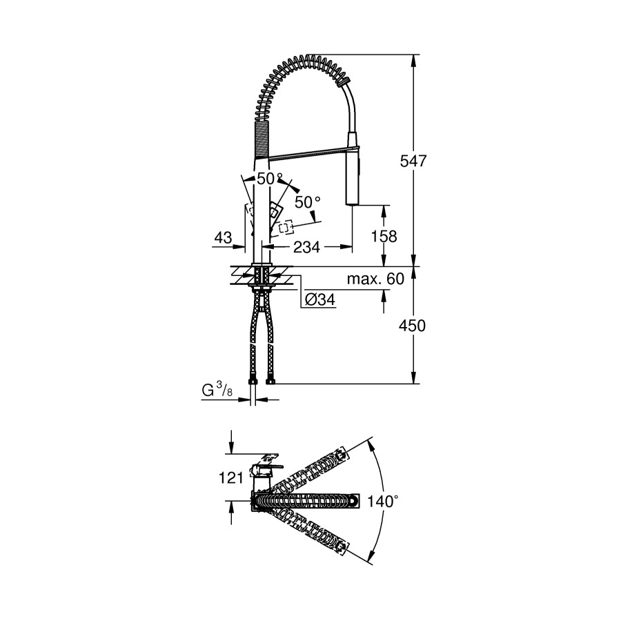 Смеситель для кухни с гибким изливом Grohe Eurocube (31395000)