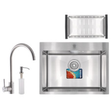 Кухонна мийка MIXXUS SET-6045-200x1.0-SATIN + змішувач + диспенсер + сушка для посуду (MX0584)