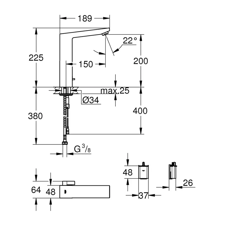 Смеситель для раковины с сенсорным управлением Grohe Eurocube E (36441000)