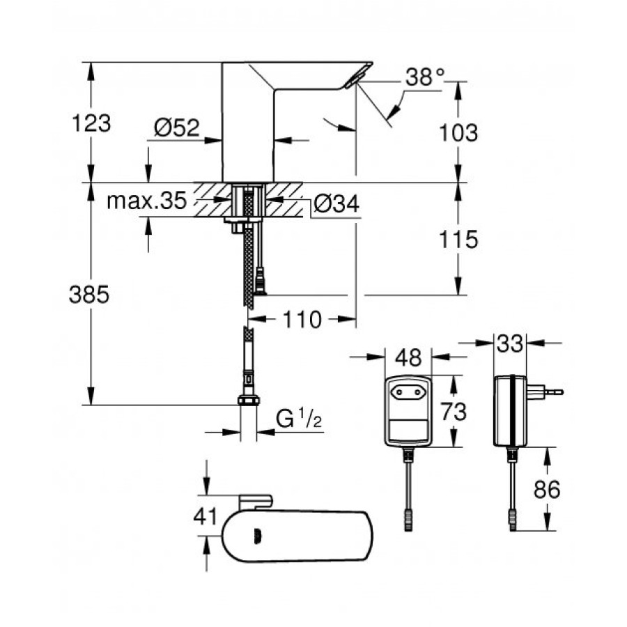 Смеситель бесконтактный для умывальника Grohe BauCosmopolitan E (36453000)