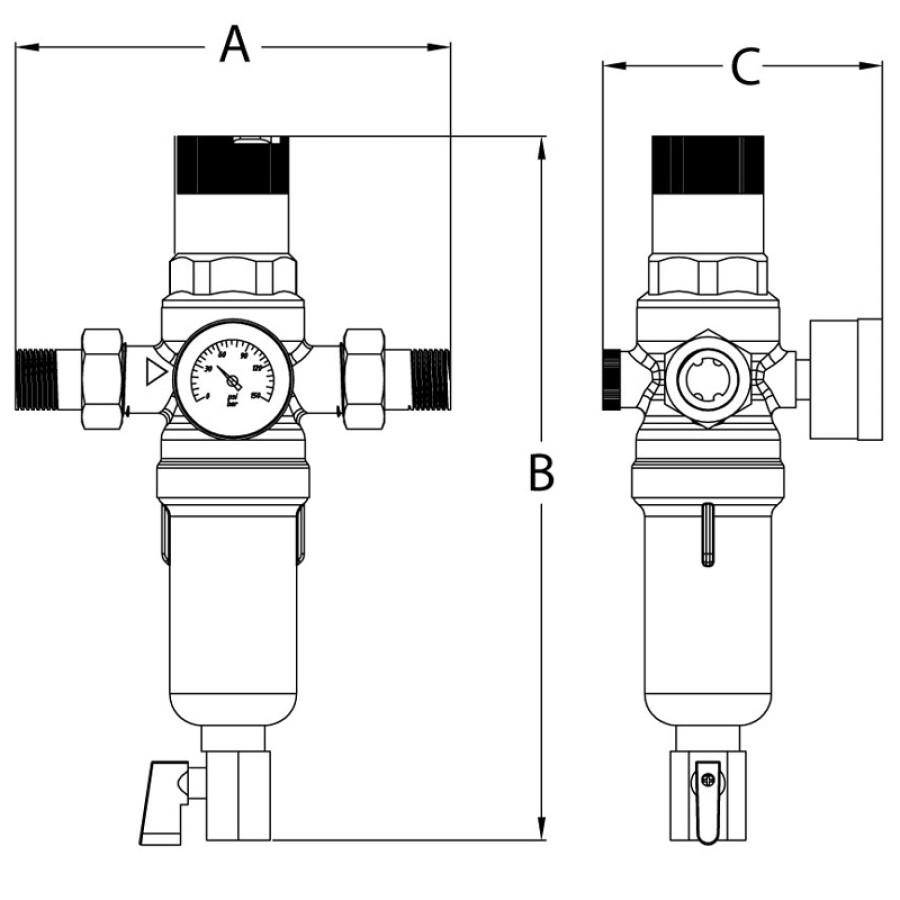 Фильтр самоочистной с редуктором давления и манометром KOER KR.1242 - 1/2 "НР (KR3187)