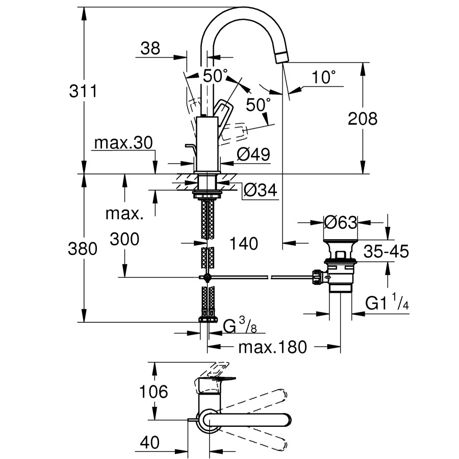 Смеситель для раковины L-размера Grohe BauLoop New (23763001)