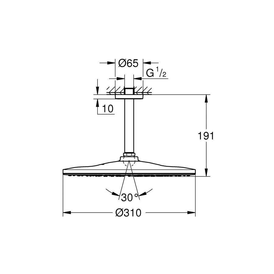 Верхний душ с потолочным кронштейном Grohe Rainshower Mono (26560000)