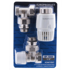 Комплект для подключения радиатора EUROPRODUCT EP.1302 - 1/2'' (угловой с термоголовкой) (EP6016)