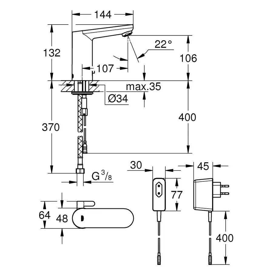 Смеситель для раковины с сенсорным управлением Grohe Eurosmart CE (36325001)