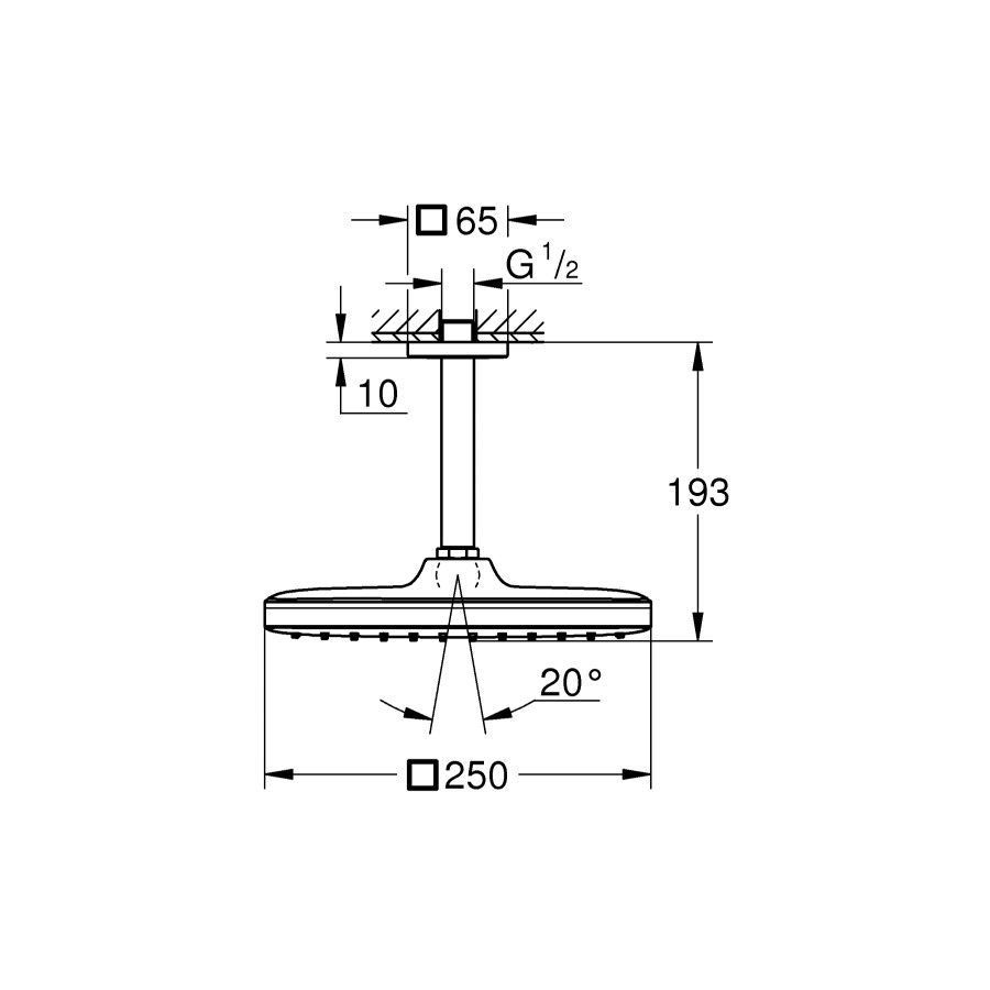 Верхний душ с потолочным кронштейном Grohe Tempesta Cube (26688000)