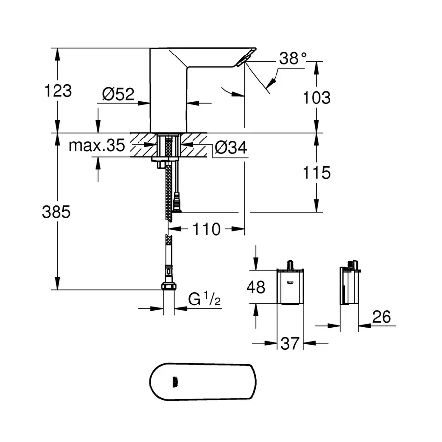 Смеситель для раковины с сенсорным управлением Grohe Bau Cosmo E (36452000)
