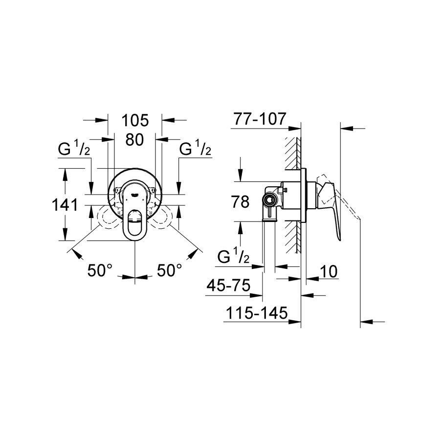 Смеситель скрытого монтажа для 1 потребителя Grohe BauLoop (29042000)