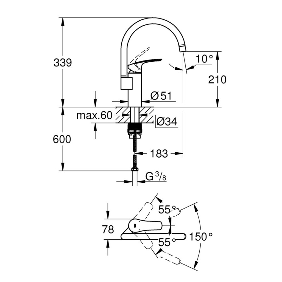 Смеситель для кухни Grohe Eurosmart New (33202003)