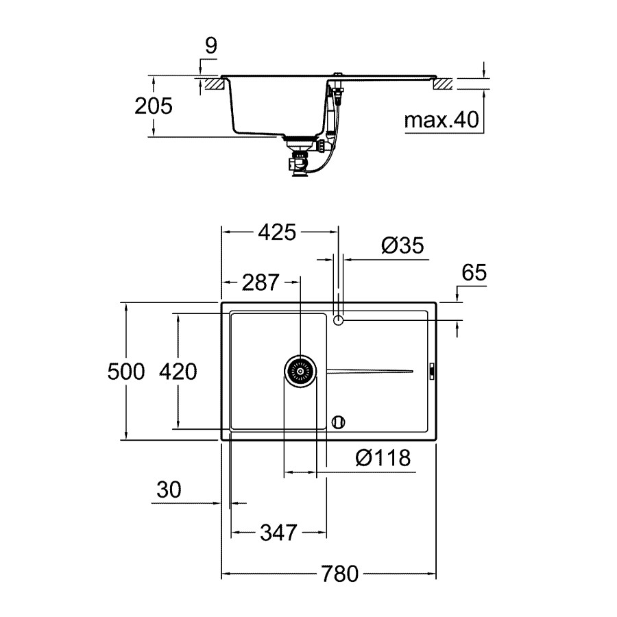 Композитная мойка для кухни Grohe K400 (31639AT0)