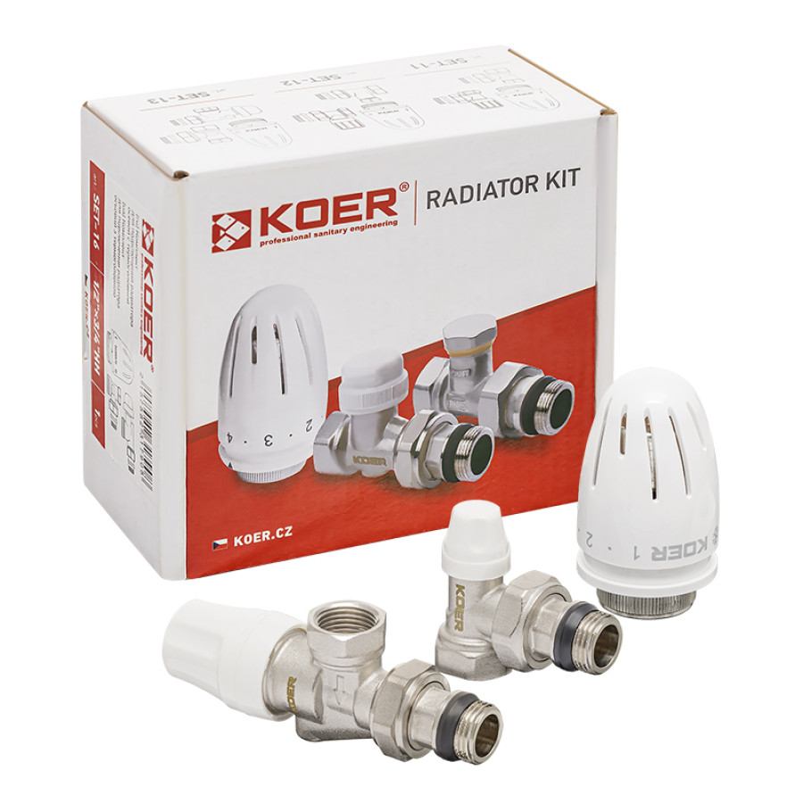 Комплект для подключения радиатора KOER SET-13 - 1/2"x1/2" (осевой) с термоголовкой ВН (KR3176)