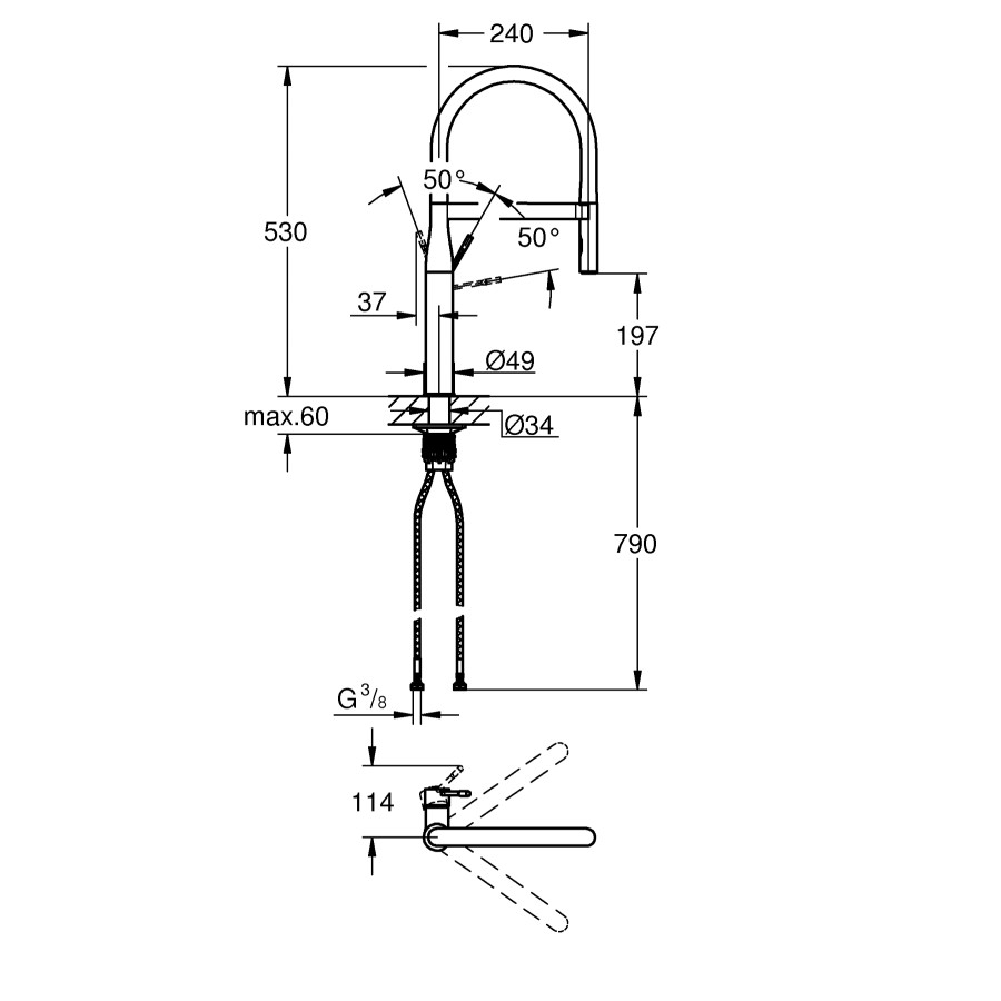 Смеситель для кухни с гибким изливом Grohe Essence New (30294000)