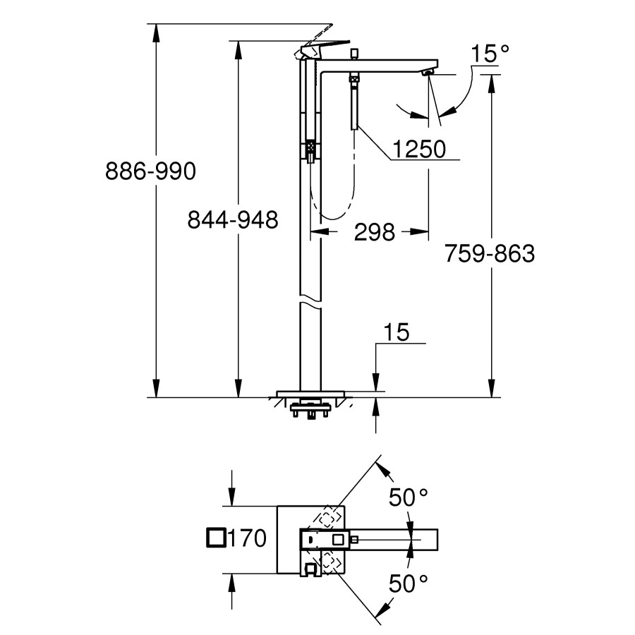 Напольный смеситель для ванны Grohe Eurocube (23672001)