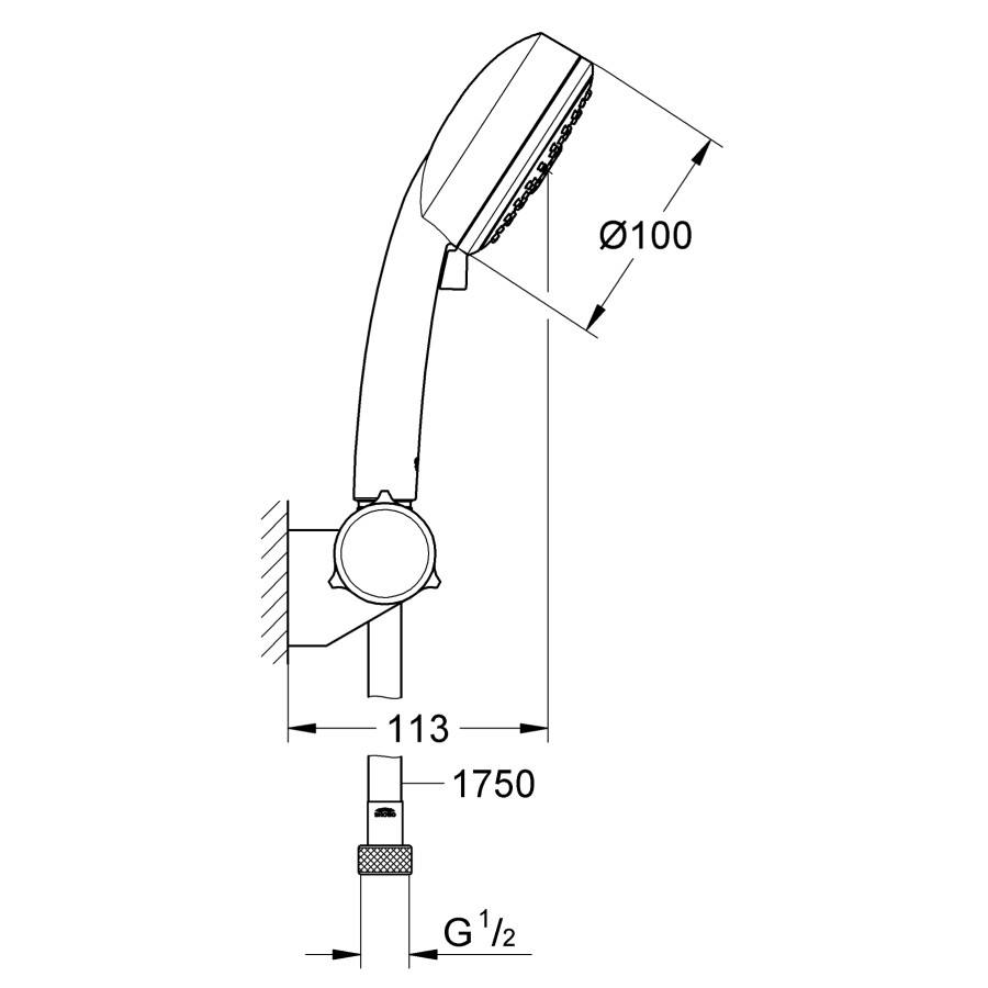 Душевой набор с держателем, 3 режима струи Grohe New Tempesta Cosmopolitan (27584002)