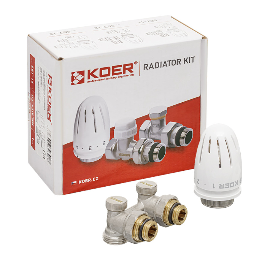 Комплект для нижнего подкл. радиатора KOER SET-21 - 1/2"x3/4" (угловой) с термоголовкой НН (KR3173)