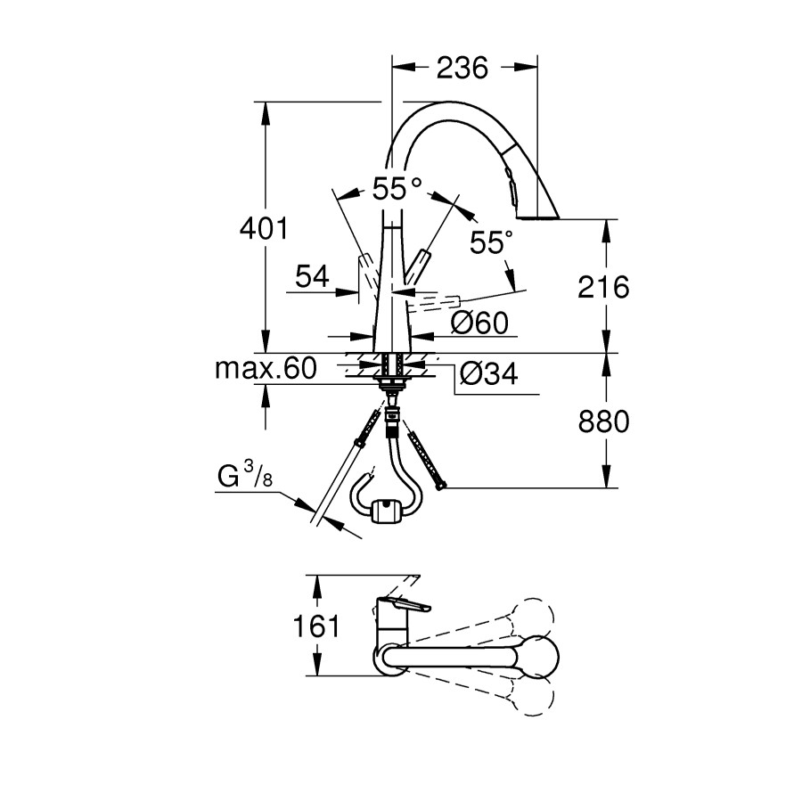 Смеситель для кухни с выдвижным изливом Grohe Zedra (32294002)