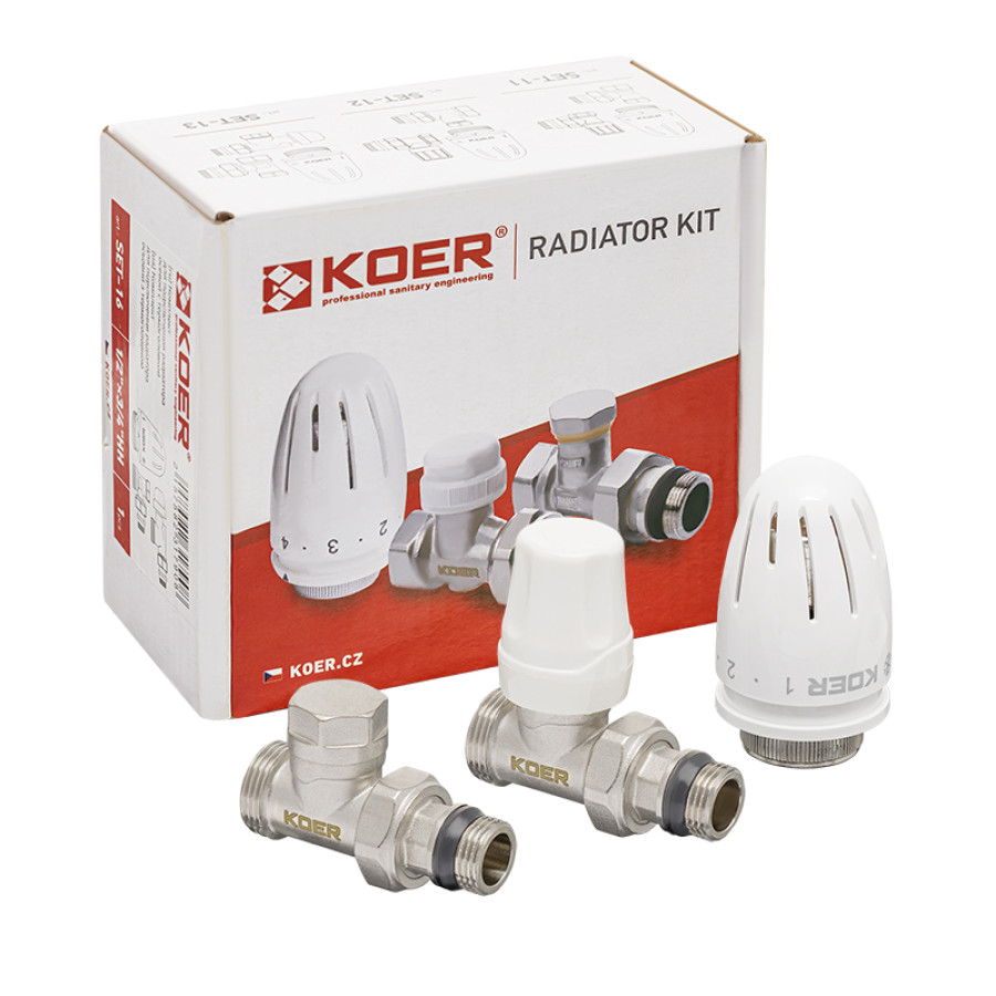 Комплект для подключения радиатора KOER SET-15 - 1/2"x3/4" (прямой) с термоголовкой НН (KR3180)