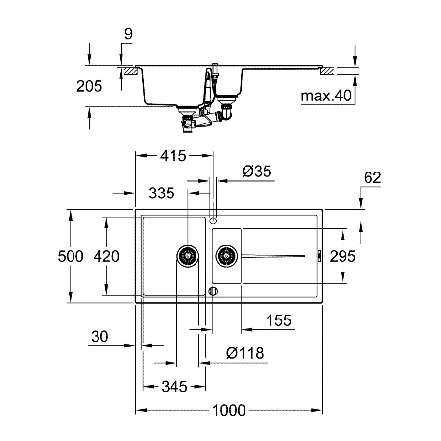 Композитная мойка для кухни Grohe K400 (31642AP0)