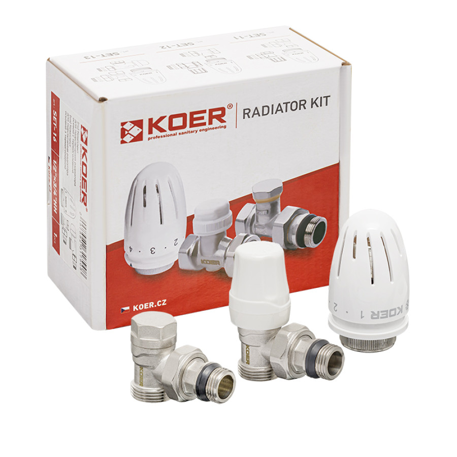 Комплект для подключения радиатора KOER SET-14 - 1/2"x3/4" (угловой) с термоголовкой НН (KR3178)