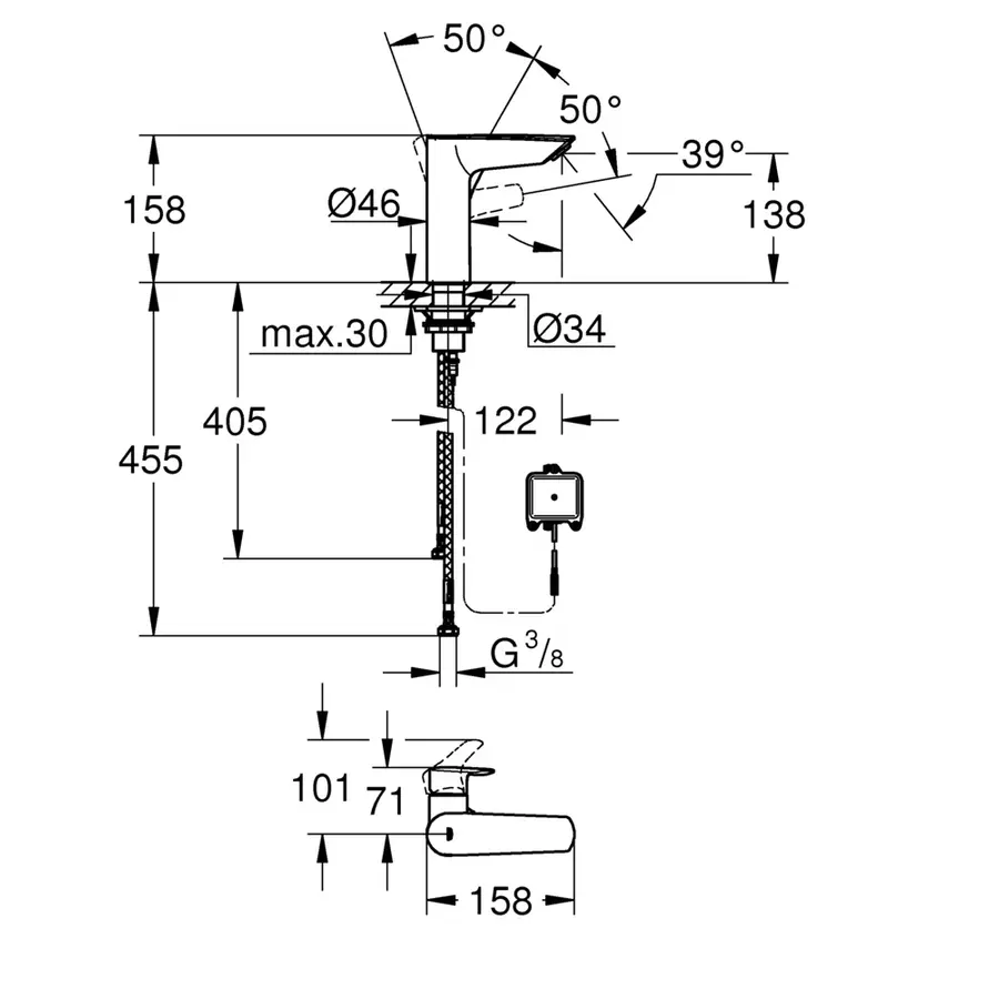 Смеситель для раковины с сенсорным управлением Grohe Eurosmart New (23975003)
