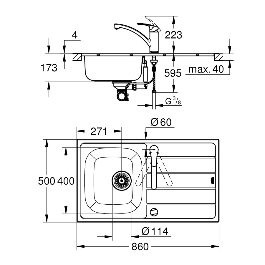Комплект кухонной мойки и смесителя Grohe K200 (31565SD1)