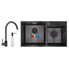 Кухонна мийка MIXXUS SET-7843D-220x1.0-PVD чорна + змішувач чорний + диспенсер (MX0585)