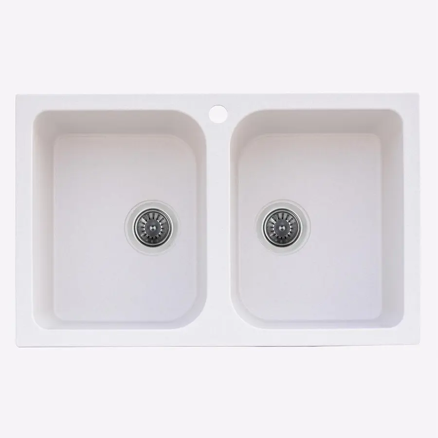 Гранітна мийка для кухні Platinum 7648W TWIN глянець біла