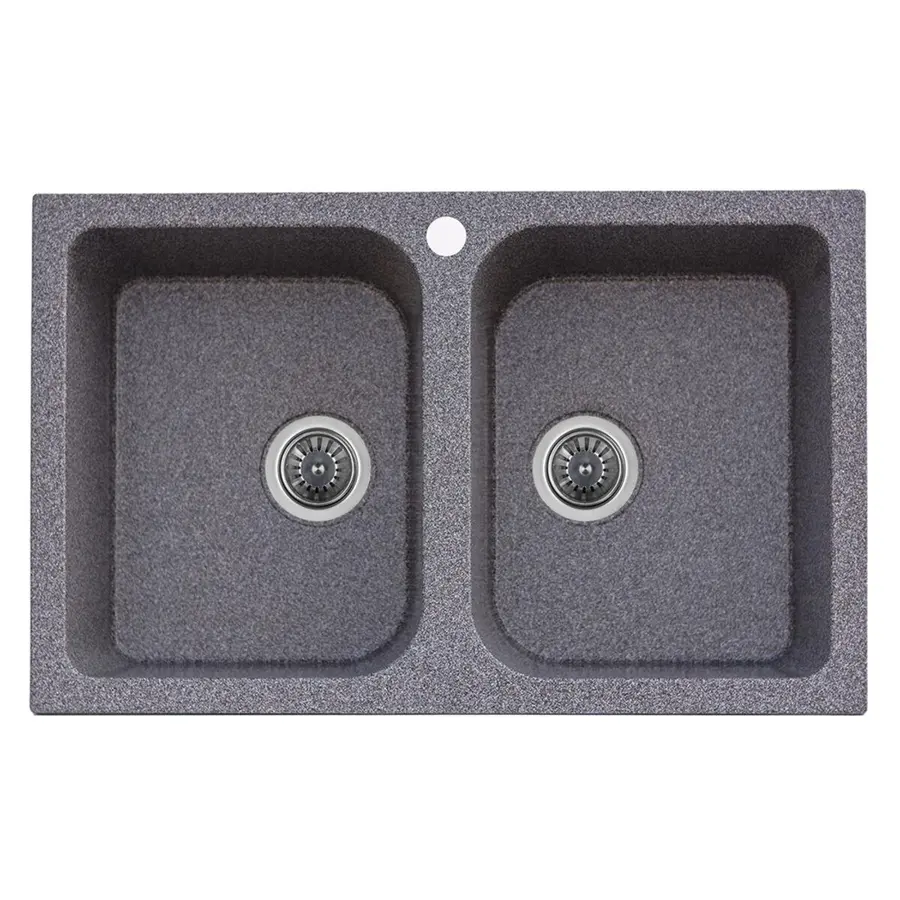 Гранітна мийка для кухні Platinum 7648W TWIN глянець графіт