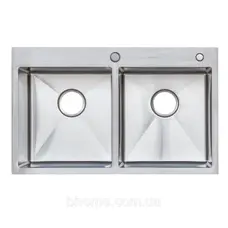 Кухонная мойка Platinum Handmade 78 * 48/220 две чаши 3,0 / 1,5 мм корзина и дозатор в комплекте