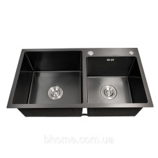 Кухонная мойка Platinum Handmade PVD черная HDB 78 * 43/230 на две чаши без креплений
