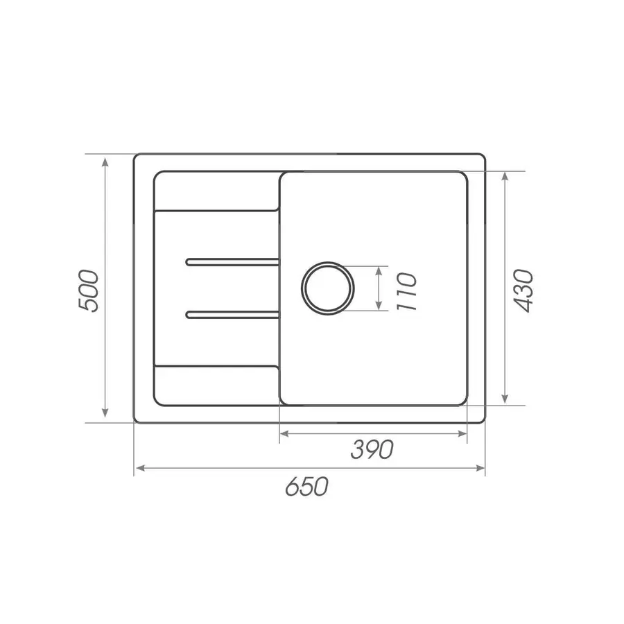 Гранитная мойка для кухни Platinum 650 мм х 200 мм х 500 мм LOTOS глянец микс